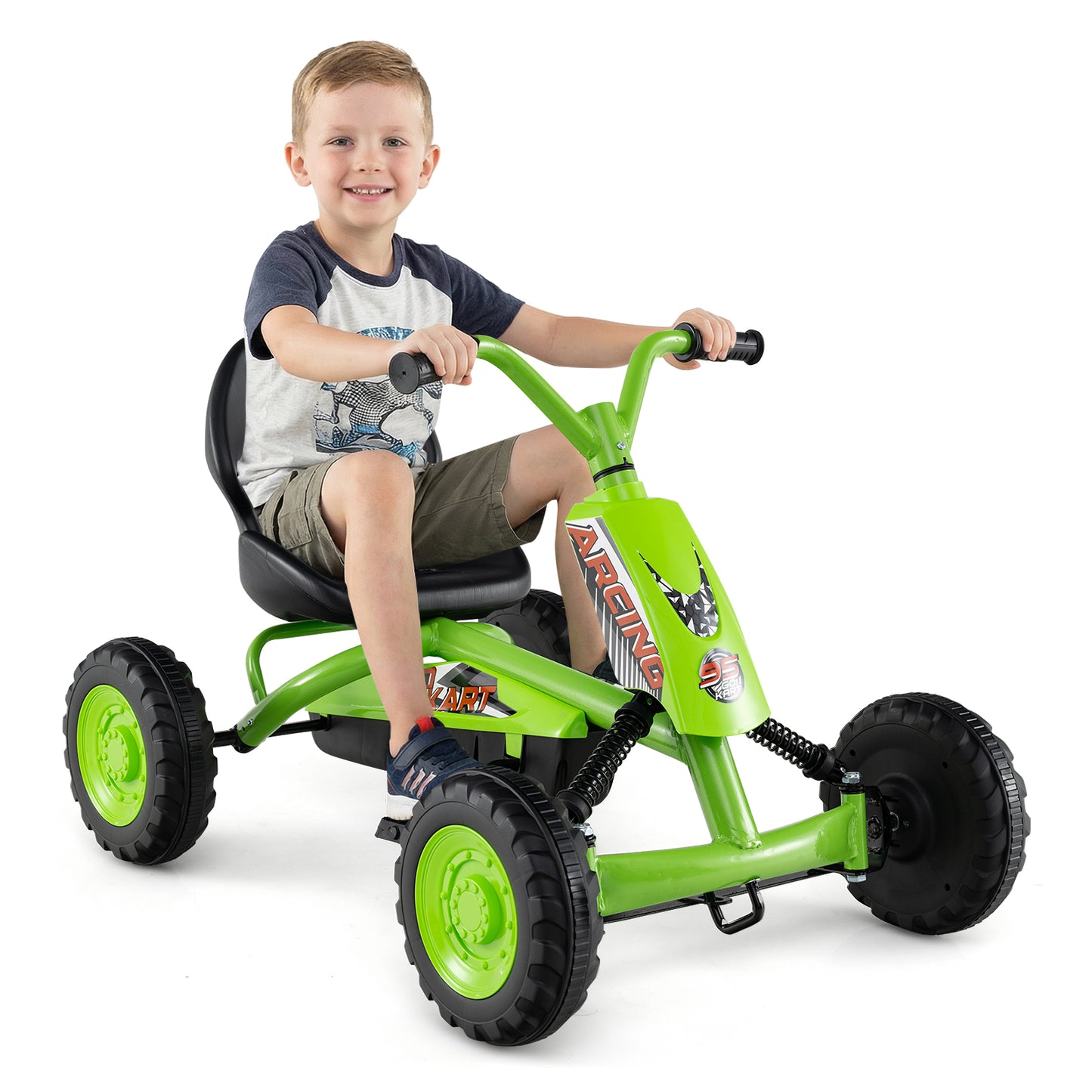 Go Kart for Kids 4 Wheel with Steering Handlebars and Adjustable Seat, Green Push & Pedal Ride On Toys at Gallery Canada
