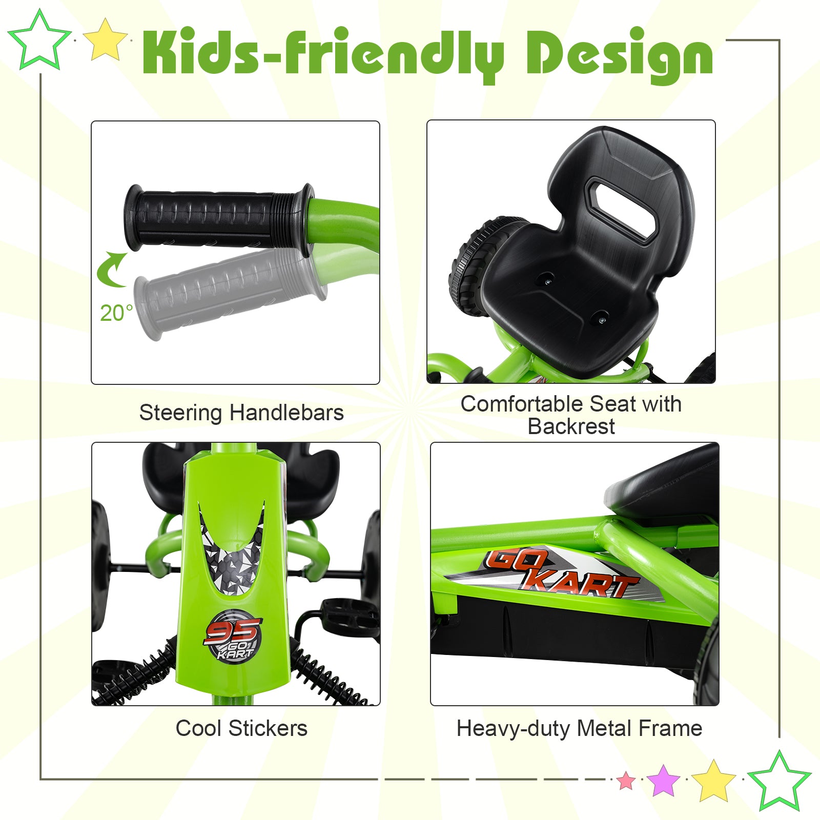 Go Kart for Kids 4 Wheel with Steering Handlebars and Adjustable Seat, Green Push & Pedal Ride On Toys at Gallery Canada