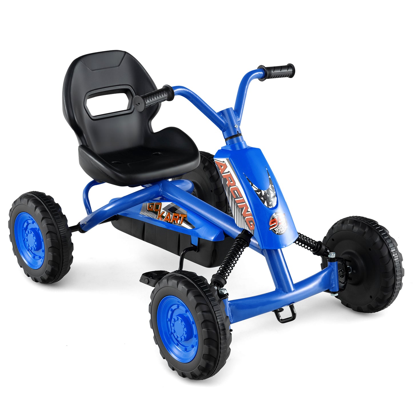 Go Kart for Kids 4 Wheel with Steering Handlebars and Adjustable Seat, Navy