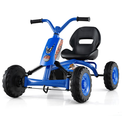 Go Kart for Kids 4 Wheel with Steering Handlebars and Adjustable Seat, Navy