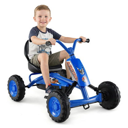 Go Kart for Kids 4 Wheel with Steering Handlebars and Adjustable Seat, Navy