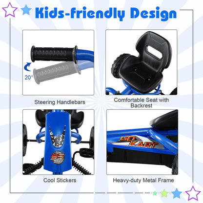 Go Kart for Kids 4 Wheel with Steering Handlebars and Adjustable Seat, Navy