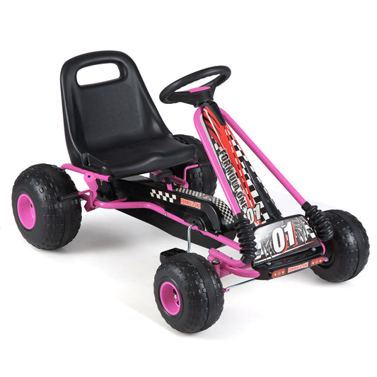 Go Kart for Kids 4 Wheels Pedal with Adjustable Seat and Multi-Terrain Wheels, Pink