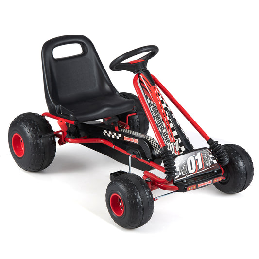 Go Kart for Kids 4 Wheels Pedal with Adjustable Seat and Multi-Terrain Wheels, Red