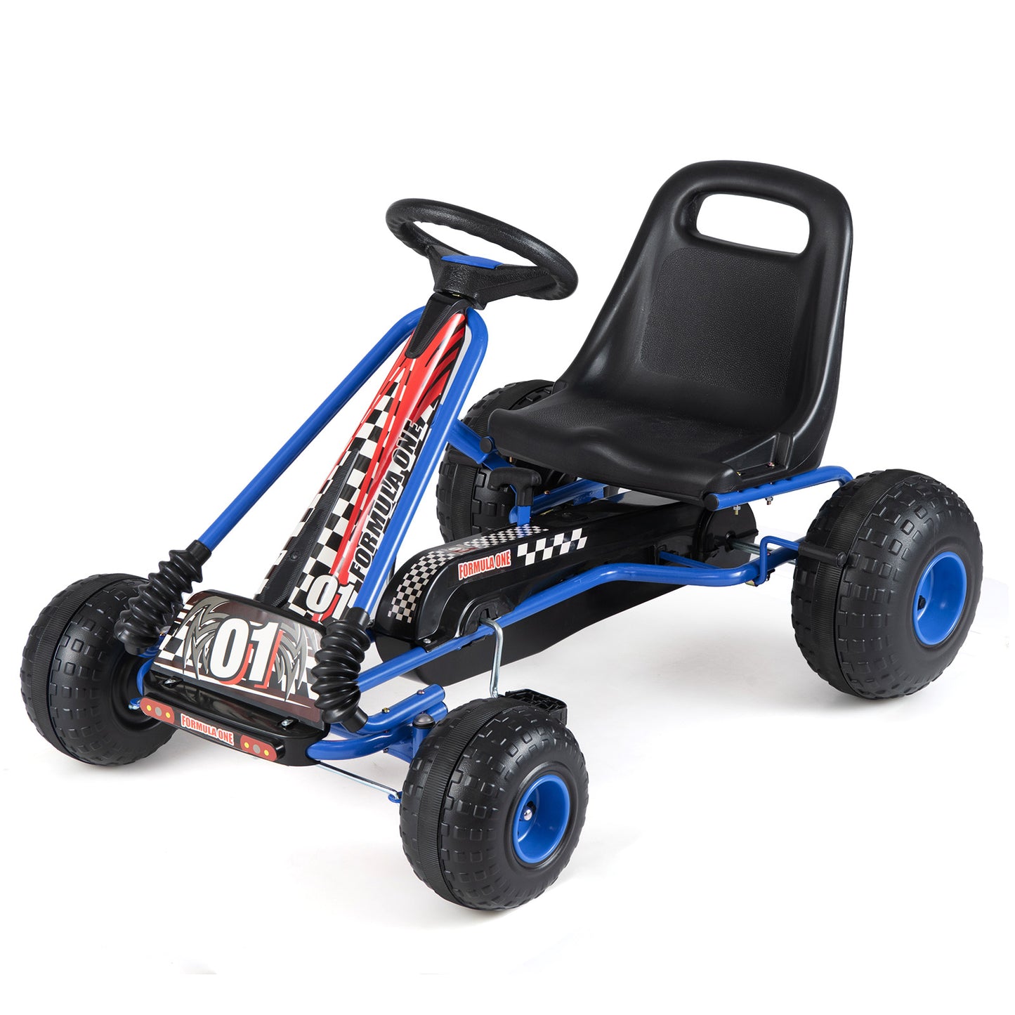 Go Kart for Kids 4 Wheels Pedal with Adjustable Seat and Multi-Terrain Wheels, Blue Push & Pedal Ride On Toys at Gallery Canada
