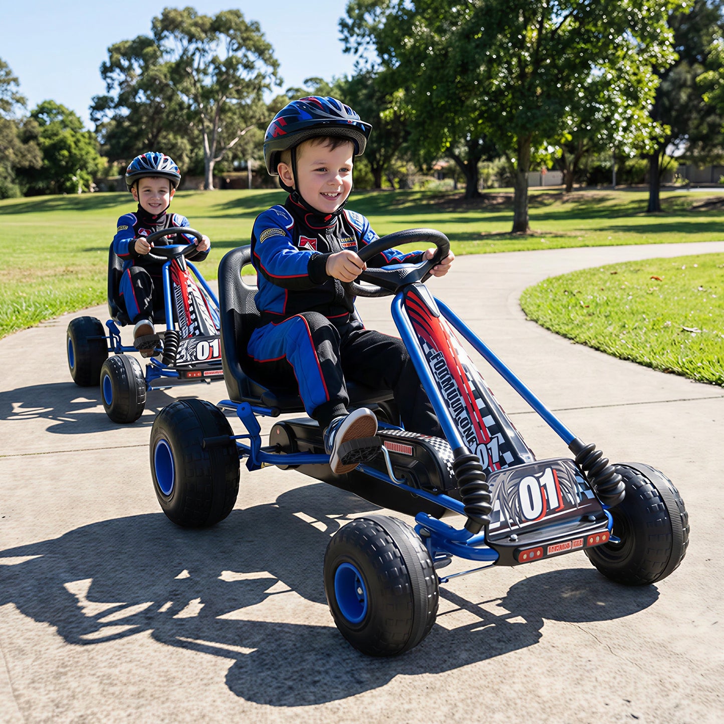 Go Kart for Kids 4 Wheels Pedal with Adjustable Seat and Multi-Terrain Wheels, Blue Push & Pedal Ride On Toys at Gallery Canada