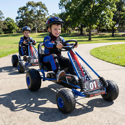 Go Kart for Kids 4 Wheels Pedal with Adjustable Seat and Multi-Terrain Wheels, Blue Push & Pedal Ride On Toys at Gallery Canada