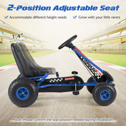 Go Kart for Kids 4 Wheels Pedal with Adjustable Seat and Multi-Terrain Wheels, Blue Push & Pedal Ride On Toys at Gallery Canada