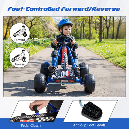 Go Kart for Kids 4 Wheels Pedal with Adjustable Seat and Multi-Terrain Wheels, Blue Push & Pedal Ride On Toys at Gallery Canada
