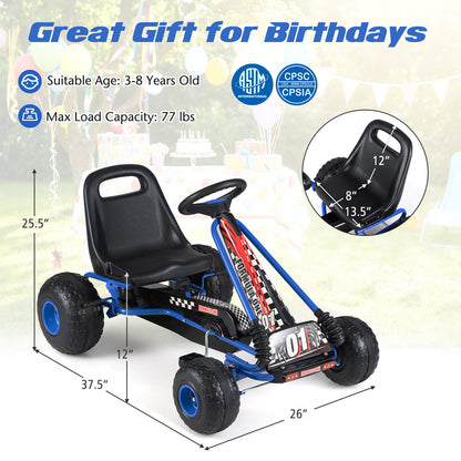 Go Kart for Kids 4 Wheels Pedal with Adjustable Seat and Multi-Terrain Wheels, Blue Push & Pedal Ride On Toys at Gallery Canada