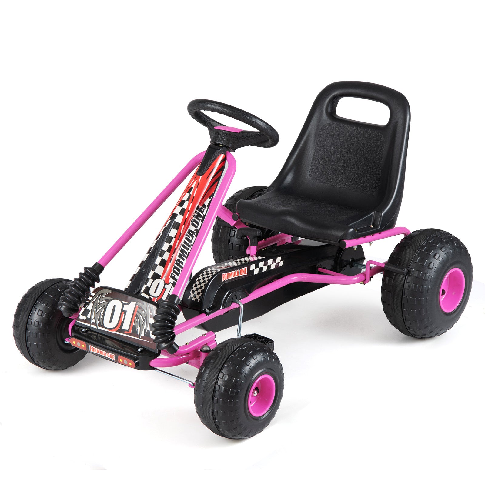 Go Kart for Kids 4 Wheels Pedal with Adjustable Seat and Multi-Terrain Wheels, Pink Push & Pedal Ride On Toys at Gallery Canada