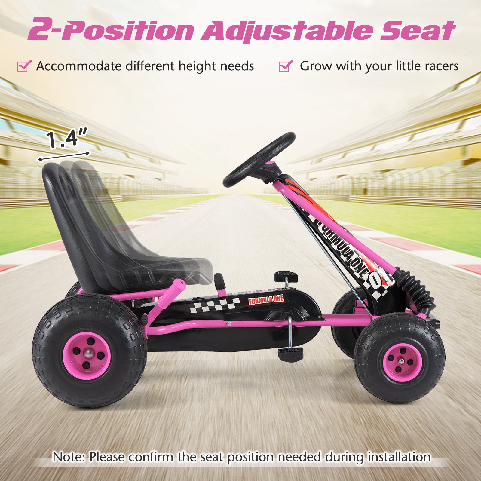 Go Kart for Kids 4 Wheels Pedal with Adjustable Seat and Multi-Terrain Wheels, Pink Push & Pedal Ride On Toys at Gallery Canada