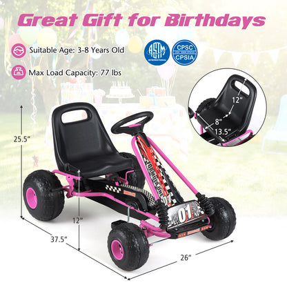 Go Kart for Kids 4 Wheels Pedal with Adjustable Seat and Multi-Terrain Wheels, Pink Push & Pedal Ride On Toys at Gallery Canada