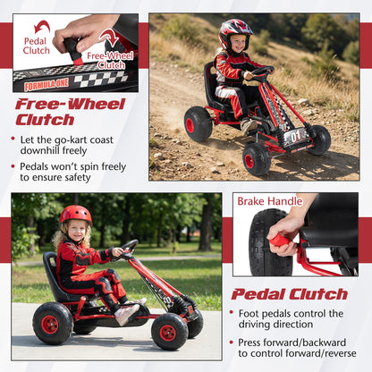 Go Kart for Kids 4 Wheels Pedal with Adjustable Seat and Multi-Terrain Wheels, Red Push & Pedal Ride On Toys at Gallery Canada
