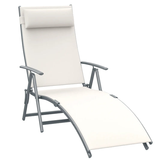 Heavy Duty Adjustable Folding Chair, Outdoor Sun Lounger, 7 Positions, Cream Lounger Chairs Cream at Gallery Canada