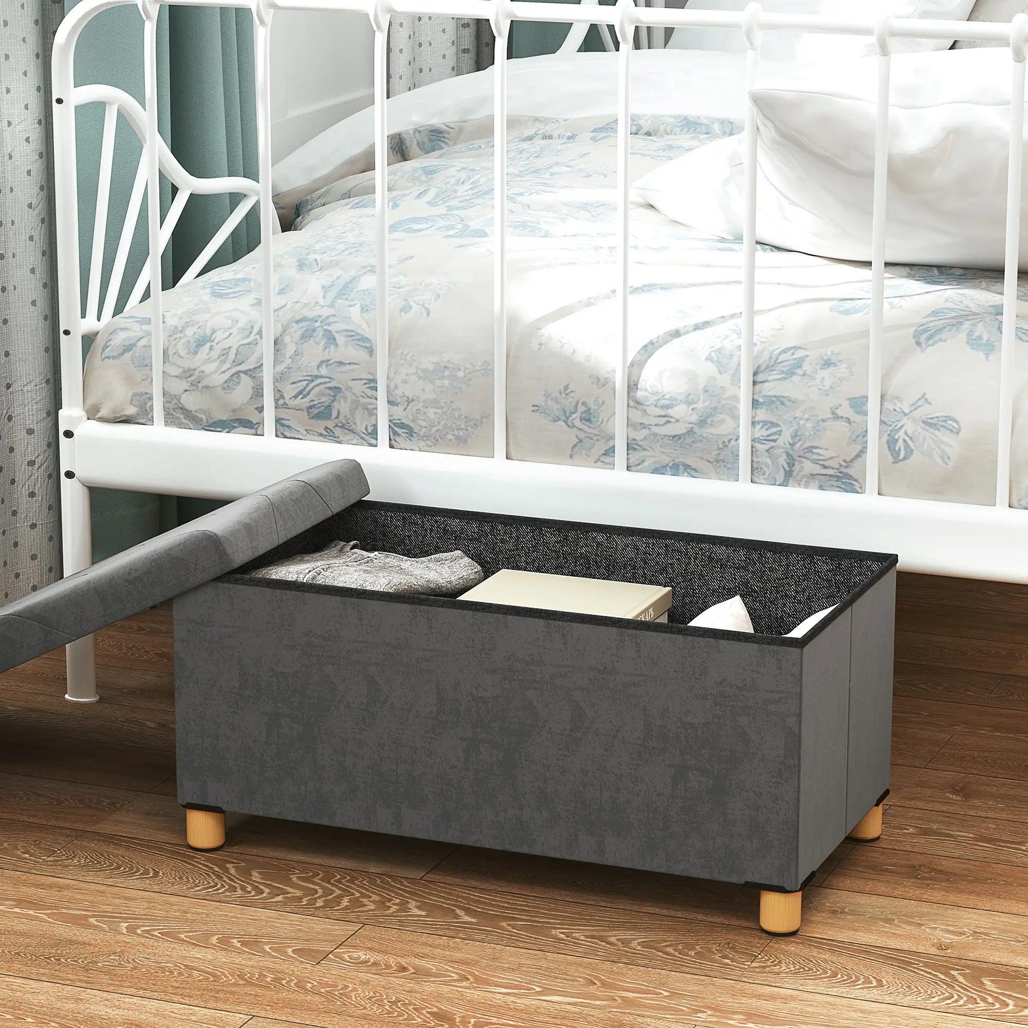 Storage Ottoman Bench, Velvet Upholstered Foldable Footrest, Wood Legs Storage Ottomans & Benches at Gallery Canada