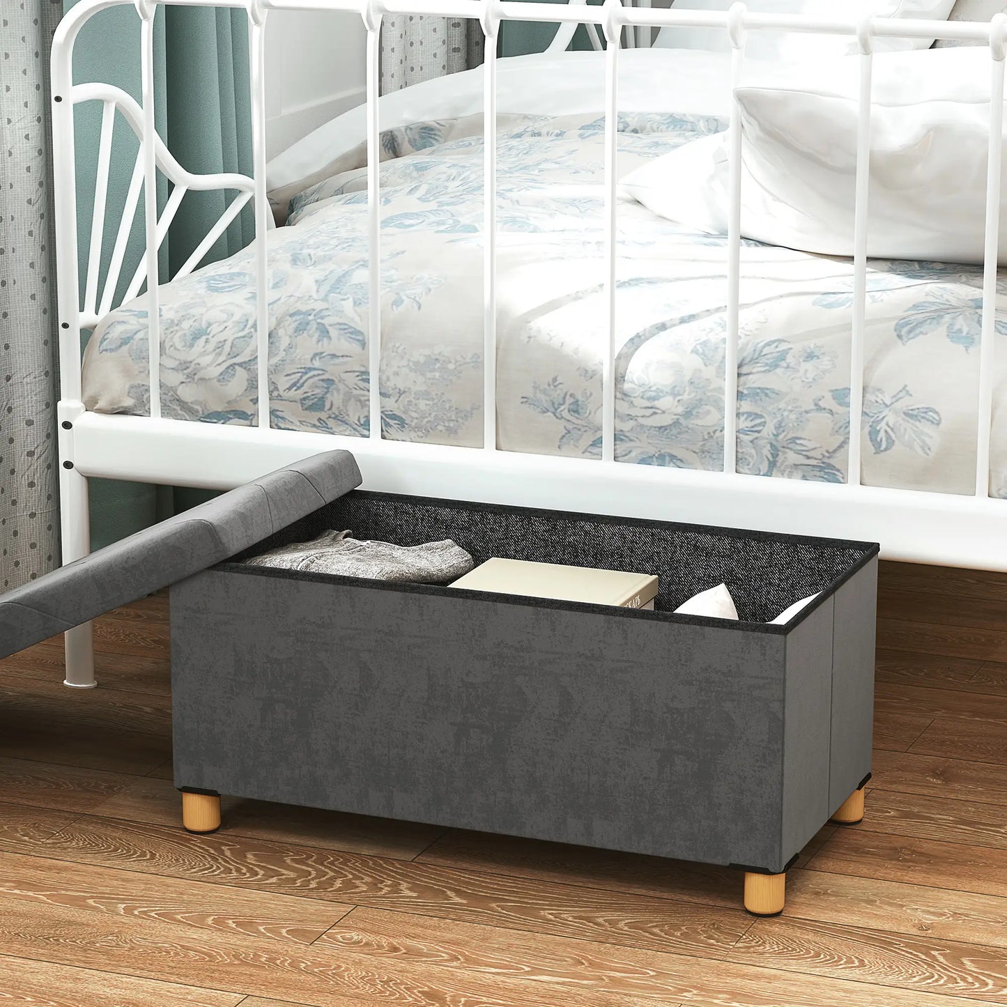 Storage Ottoman Bench, Velvet Upholstered Foldable Footrest, Wood Legs Storage Ottomans & Benches at Gallery Canada