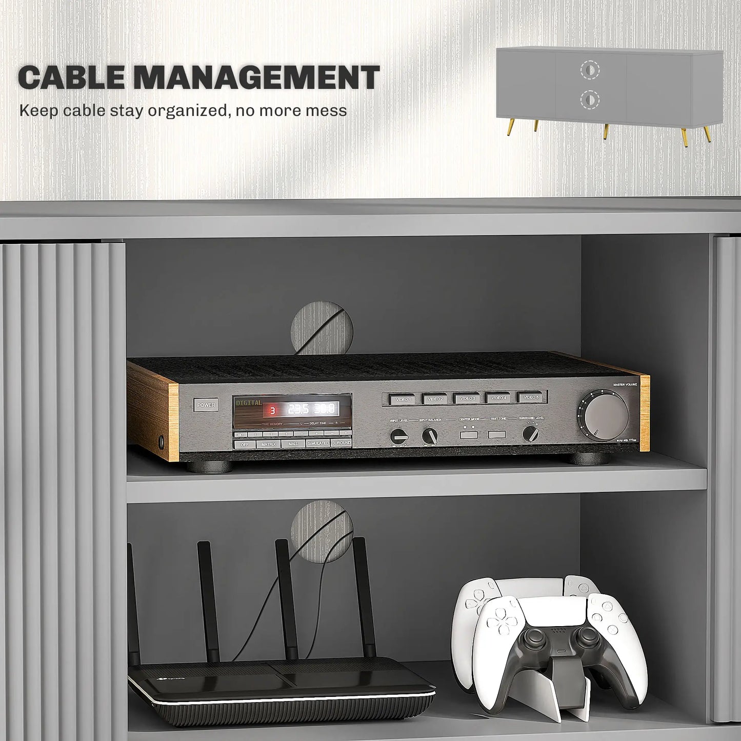 TV Stand for 55 Inch TV, 2 Open Shelves, 2 Cabinets, Grey TV Stands at Gallery Canada