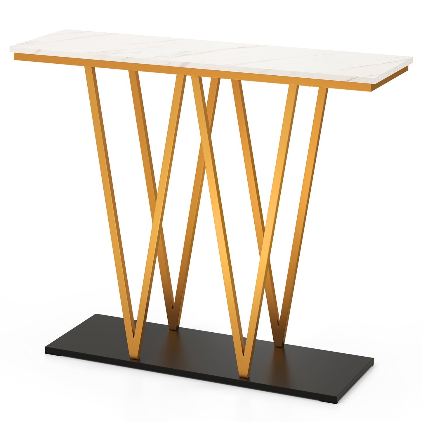 Gold Entryway Table 40 Inch Modern Console Table with Faux Marble Table and Metal Frame, White Console Tables at Gallery Canada