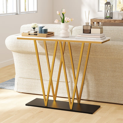 Gold Entryway Table 40 Inch Modern Console Table with Faux Marble Table and Metal Frame, White Console Tables at Gallery Canada