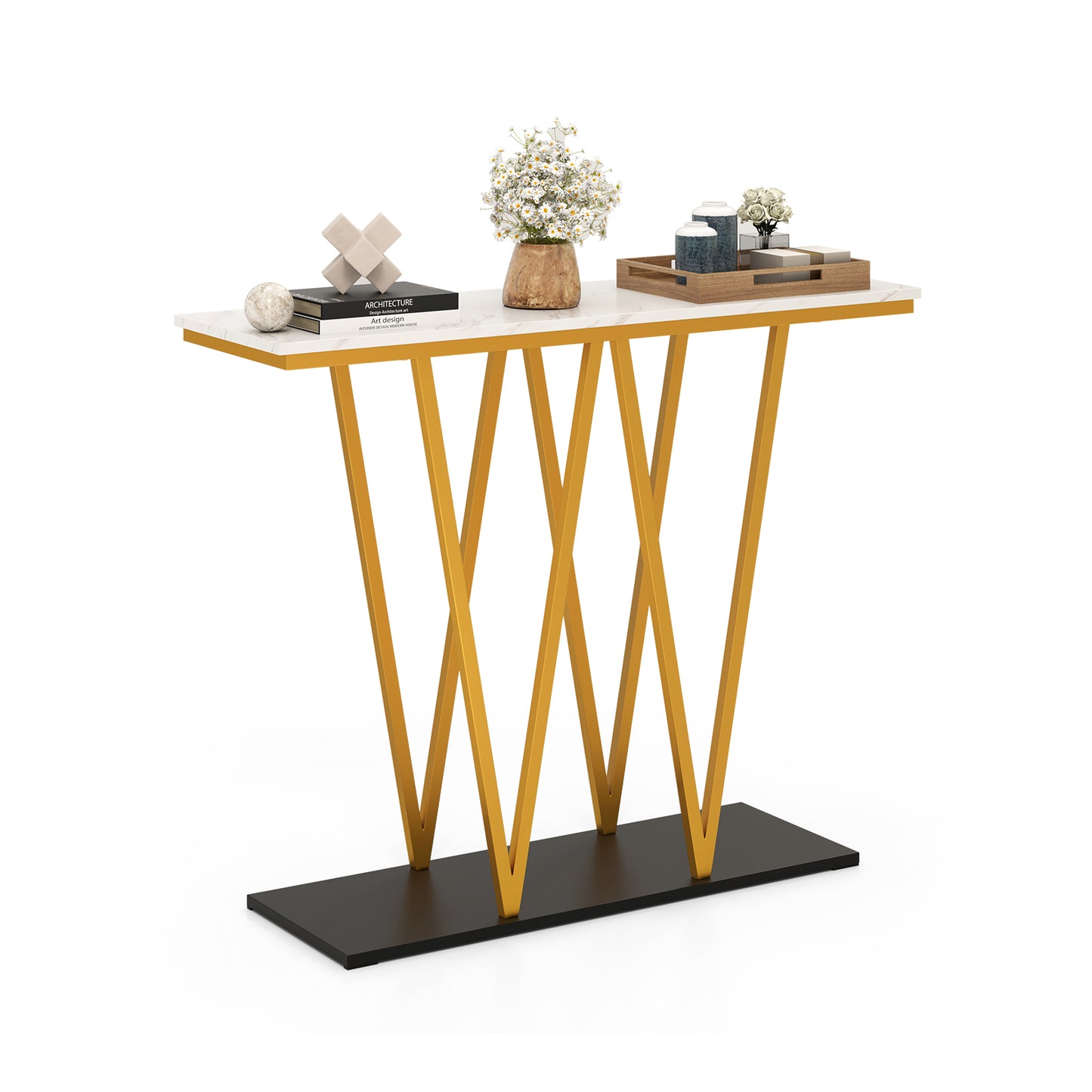 Gold Entryway Table 40 Inch Modern Console Table with Faux Marble Table and Metal Frame, White Console Tables White at Gallery Canada