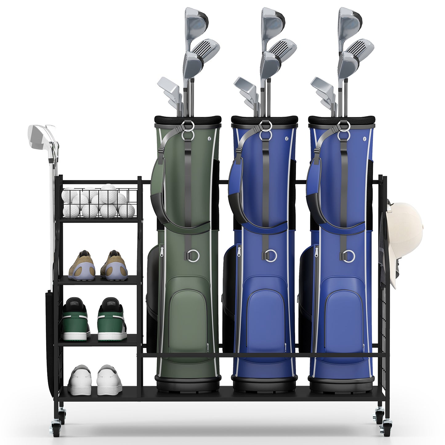 Golf Bag Organizer 3 Golf Bag Stand with Lockable Wheels and Hooks, Black Golf at Gallery Canada