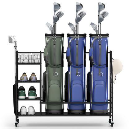 Golf Bag Organizer 3 Golf Bag Stand with Lockable Wheels and Hooks, Black Golf at Gallery Canada