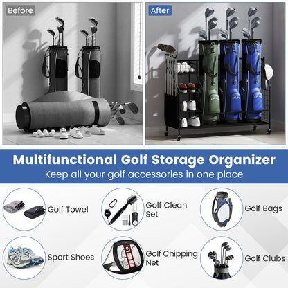 Golf Bag Organizer 3 Golf Bag Stand with Lockable Wheels and Hooks, Black Golf at Gallery Canada
