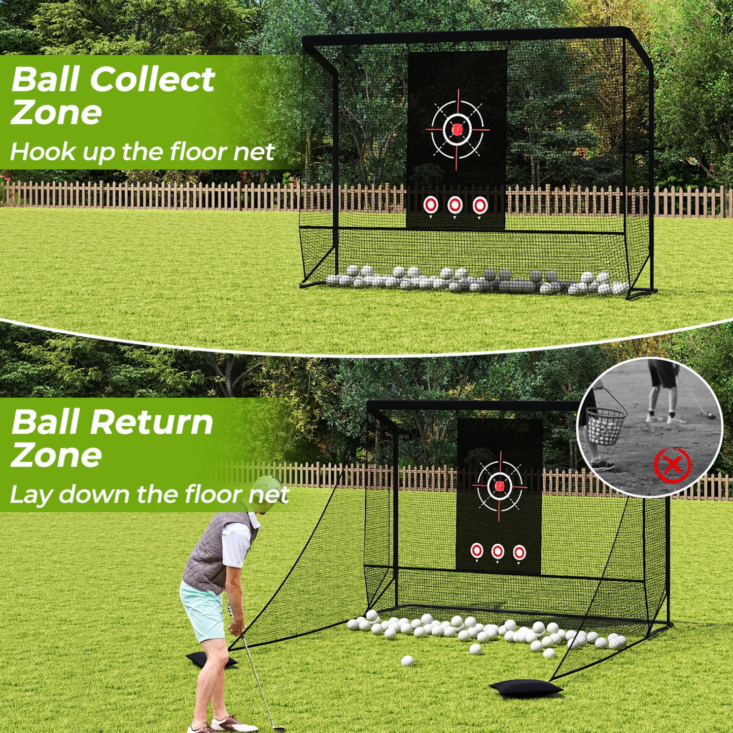 Golf Practice Hitting Net Cage, Dual Side Barriers, Target Cloth, Metal Frame Golf at Gallery Canada