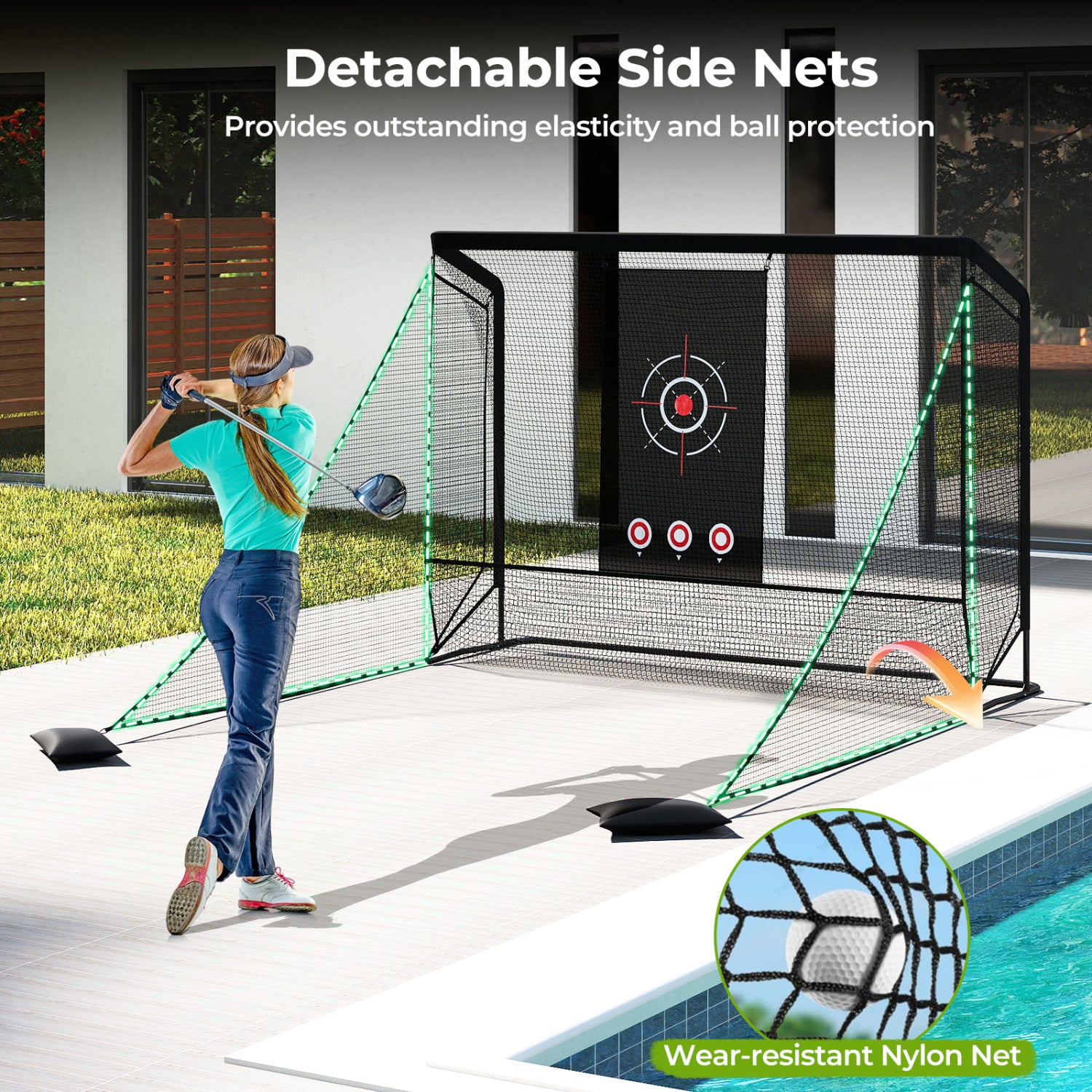 Golf Practice Hitting Net Cage, Dual Side Barriers, Target Cloth, Metal Frame Golf at Gallery Canada