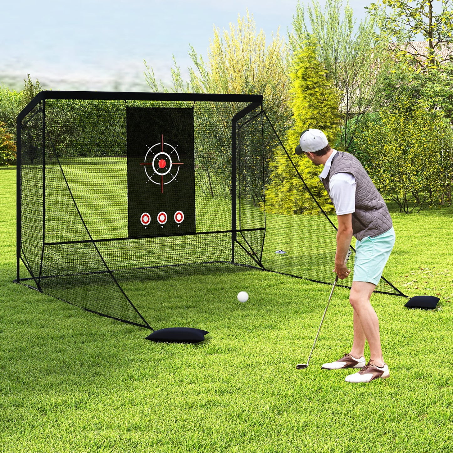 Golf Practice Hitting Net Cage, Dual Side Barriers, Target Cloth, Metal Frame Golf at Gallery Canada