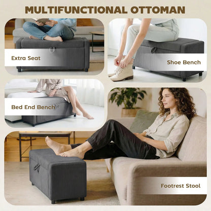 Upholstered Corduroy Storage Ottoman, Dark Grey Storage Ottomans & Benches at Gallery Canada