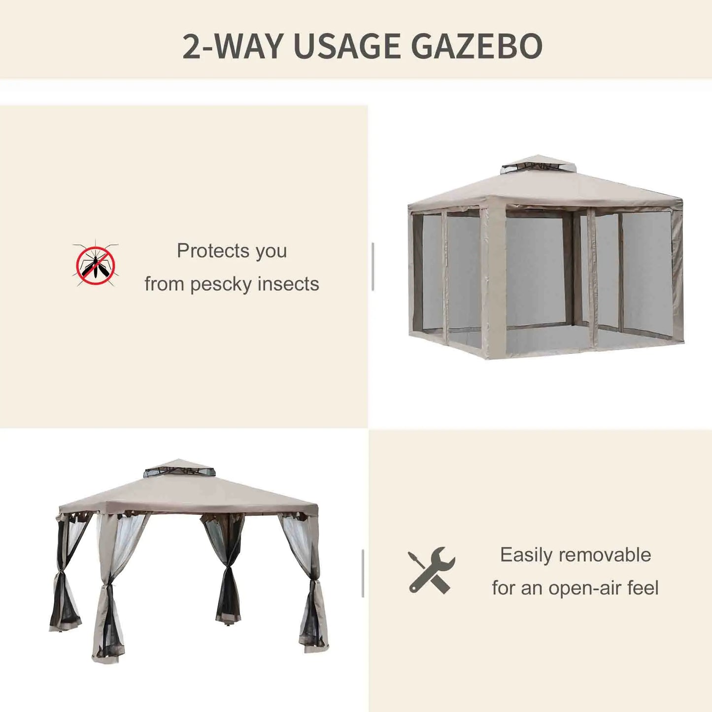 10' x 10' Outdoor Gazebo, Steel Frame, Canopy Shelter, Brown Gazebos at Gallery Canada