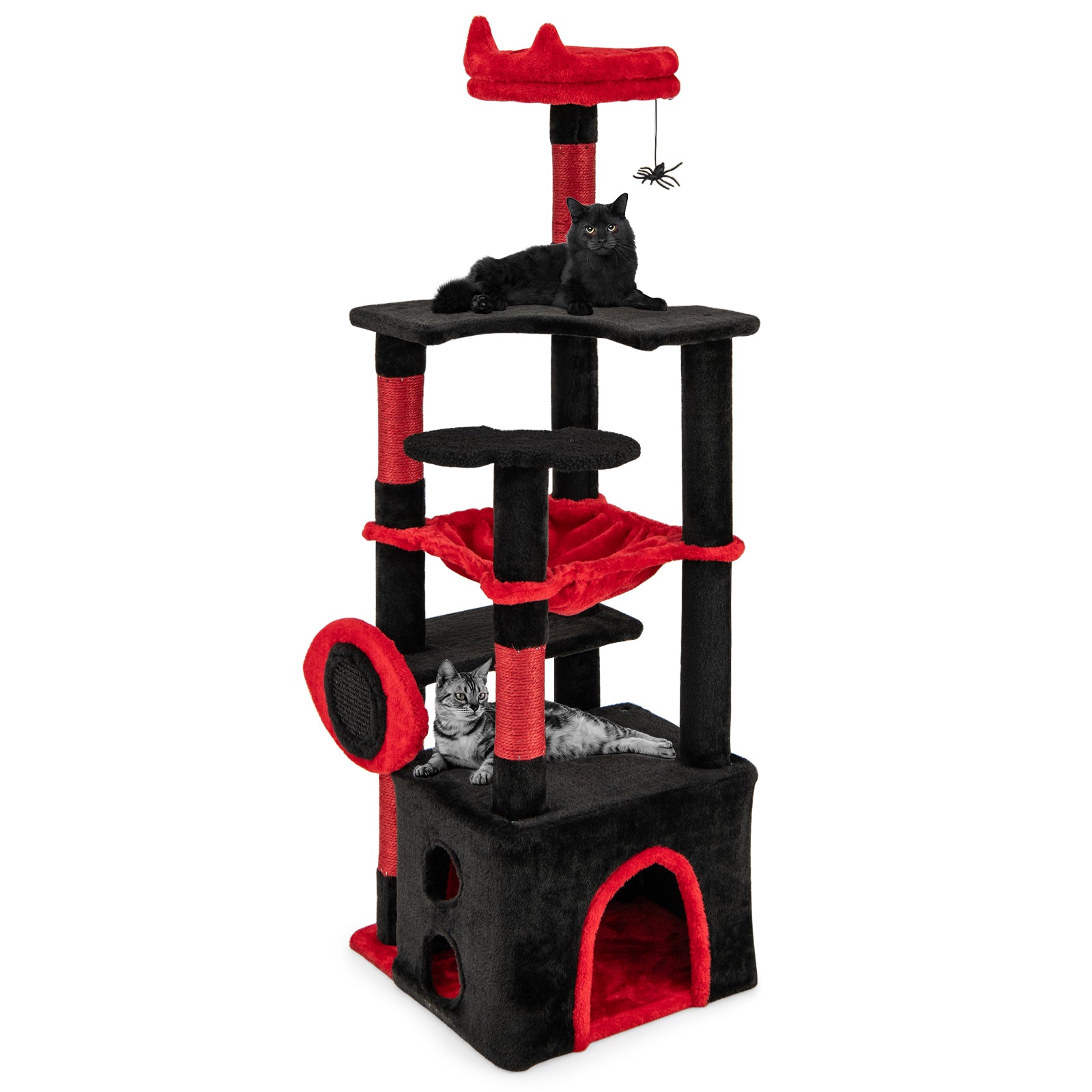 Gothic Cat Tree with Plush Perch and Spider Dangling Toy, Black & Red Cat Trees Condos & Scratchers at Gallery Canada