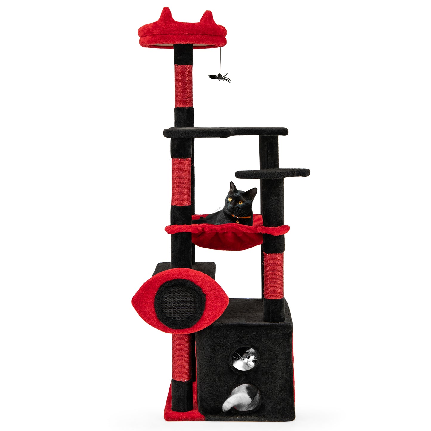 Gothic Cat Tree with Plush Perch and Spider Dangling Toy, Black & Red Cat Trees Condos & Scratchers at Gallery Canada