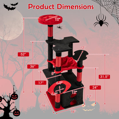 Gothic Cat Tree with Plush Perch and Spider Dangling Toy, Black & Red Cat Trees Condos & Scratchers at Gallery Canada