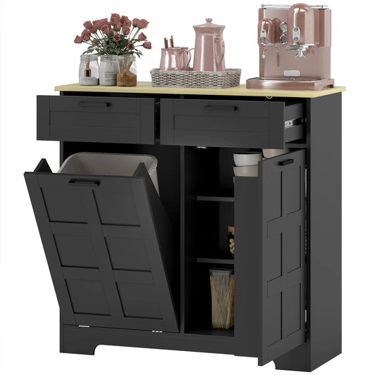 7 Gallon Tilt Out Garbage Cabinet, Kitchen Island, Black Bar Cabinets Black, Natural at Gallery Canada