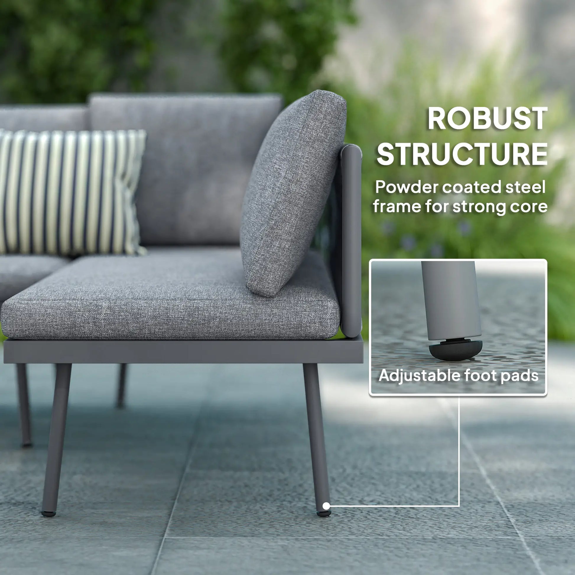 3 Pc Outdoor Furniture Set, L Shaped Wicker, Steel Table, Grey Patio Furniture Sets at Gallery Canada