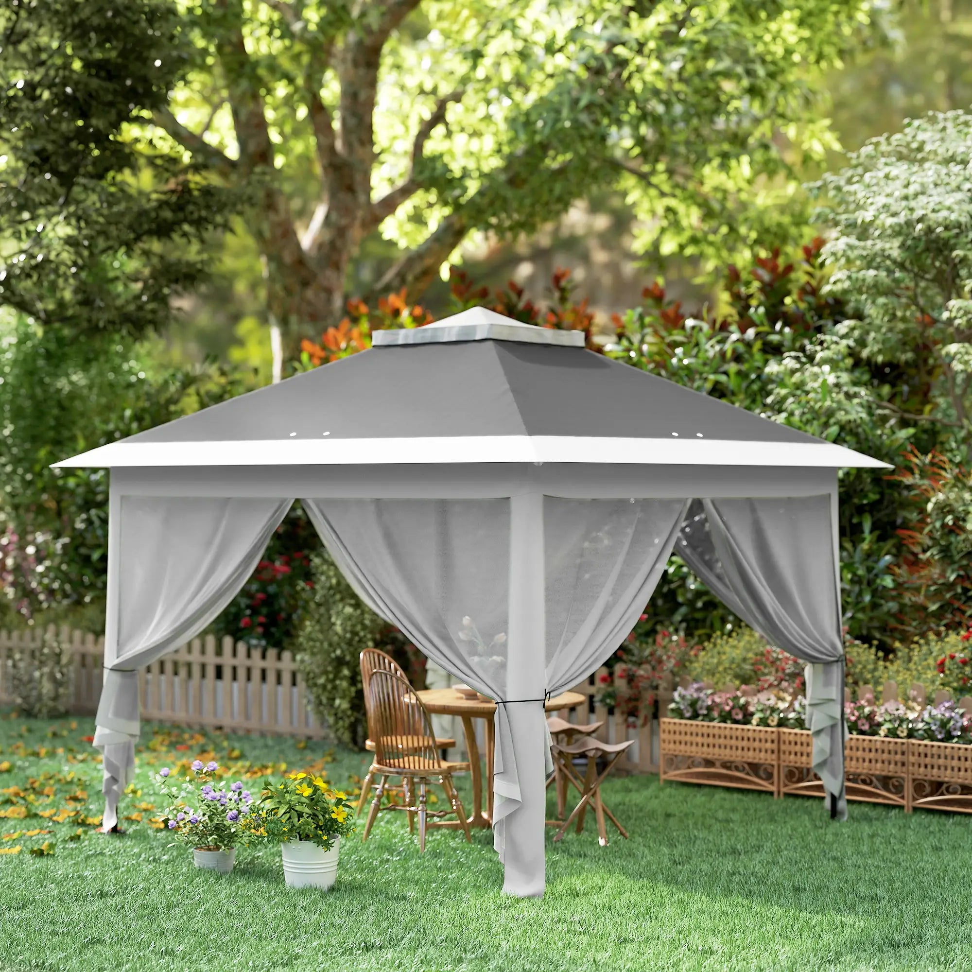 11' x 11' Pop Up Gazebo, Double Roof Foldable Canopy Tent, Dark Grey Pop Up Canopies at Gallery Canada
