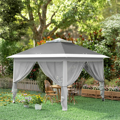 11' x 11' Pop Up Gazebo, Double Roof Foldable Canopy Tent, Dark Grey Pop Up Canopies at Gallery Canada