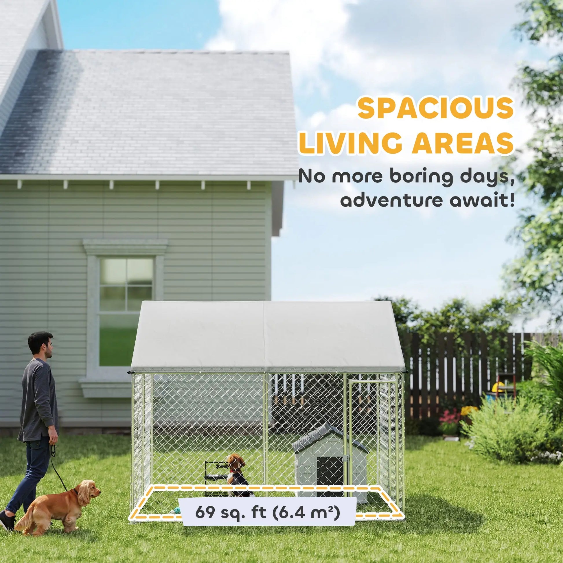 Heavy Duty Galvanized Steel Dog Kennel, Waterproof Roof, Lockable Latch, 9.2' x 7.5' x 7.2' Houses, Kennels & Pens at Gallery Canada