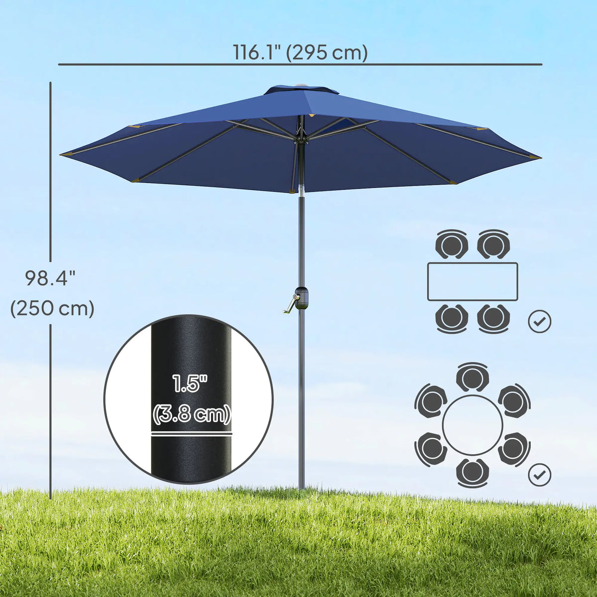 10' X 8' Round Market Umbrella, Blue