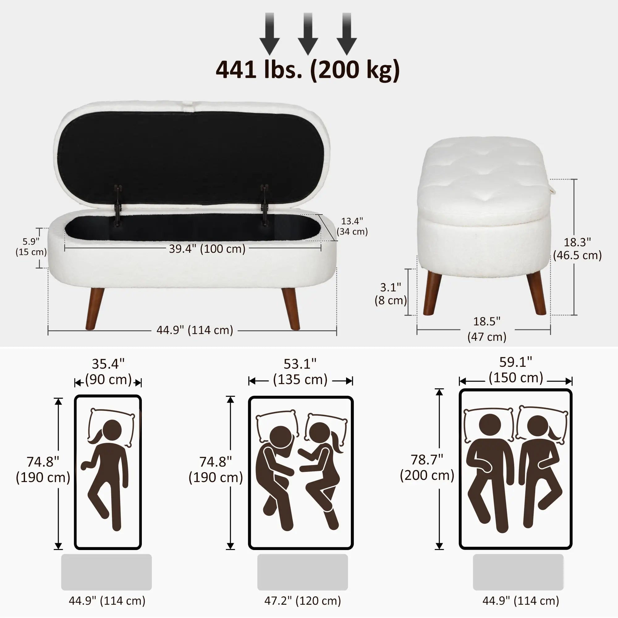 Boucle Storage Bench, Tufted Teddy Fleece, Wood Legs, White Storage Ottomans & Benches at Gallery Canada