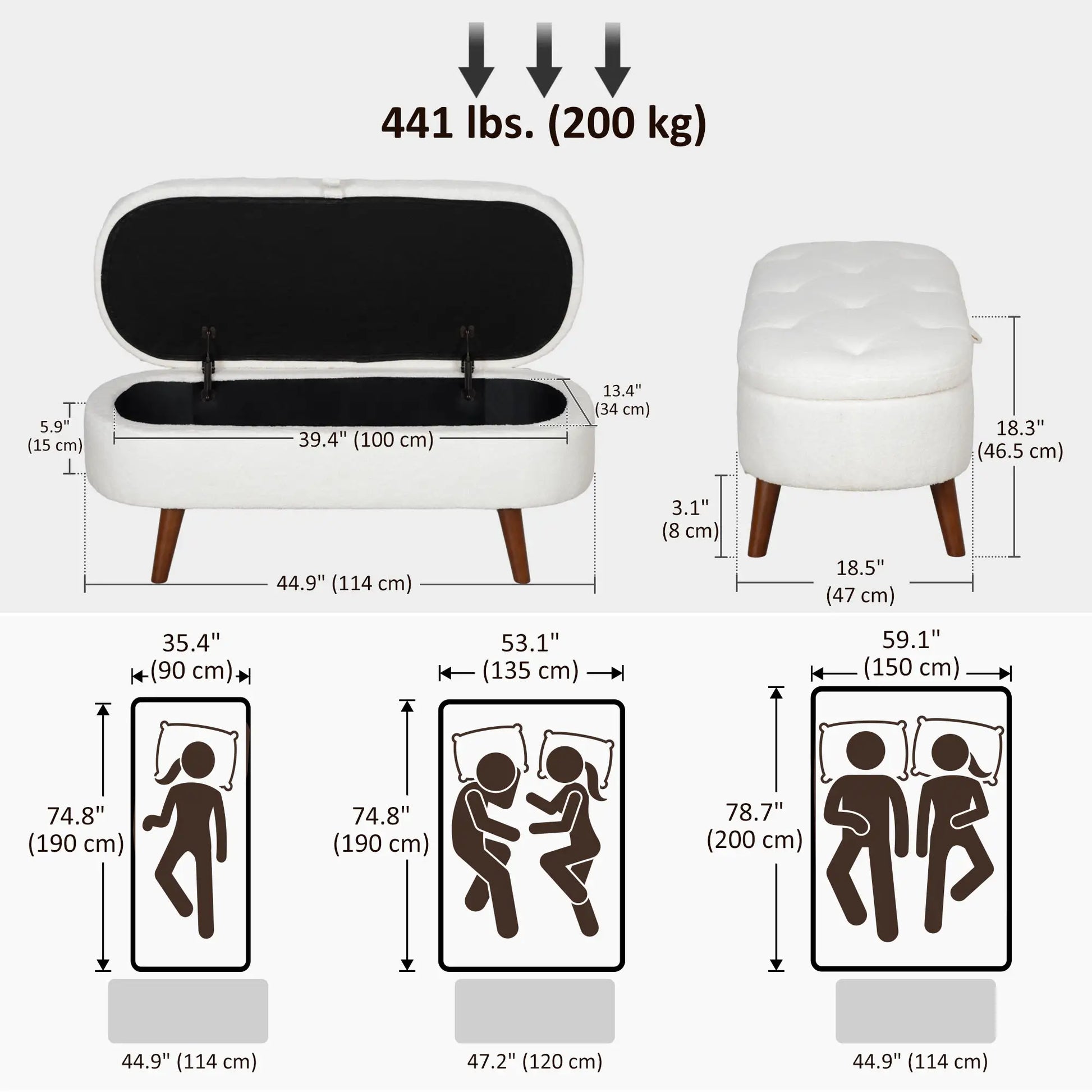 Boucle Storage Bench, Tufted Teddy Fleece, Wood Legs, White Storage Ottomans & Benches at Gallery Canada