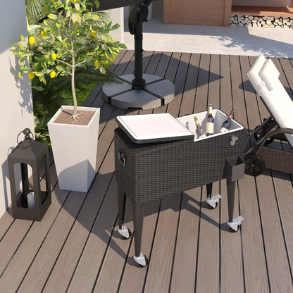 80 Quart Rolling Cooler Cart, Portable Patio Ice Bin, Brown Wicker, Brown Cooler Boxes at Gallery Canada