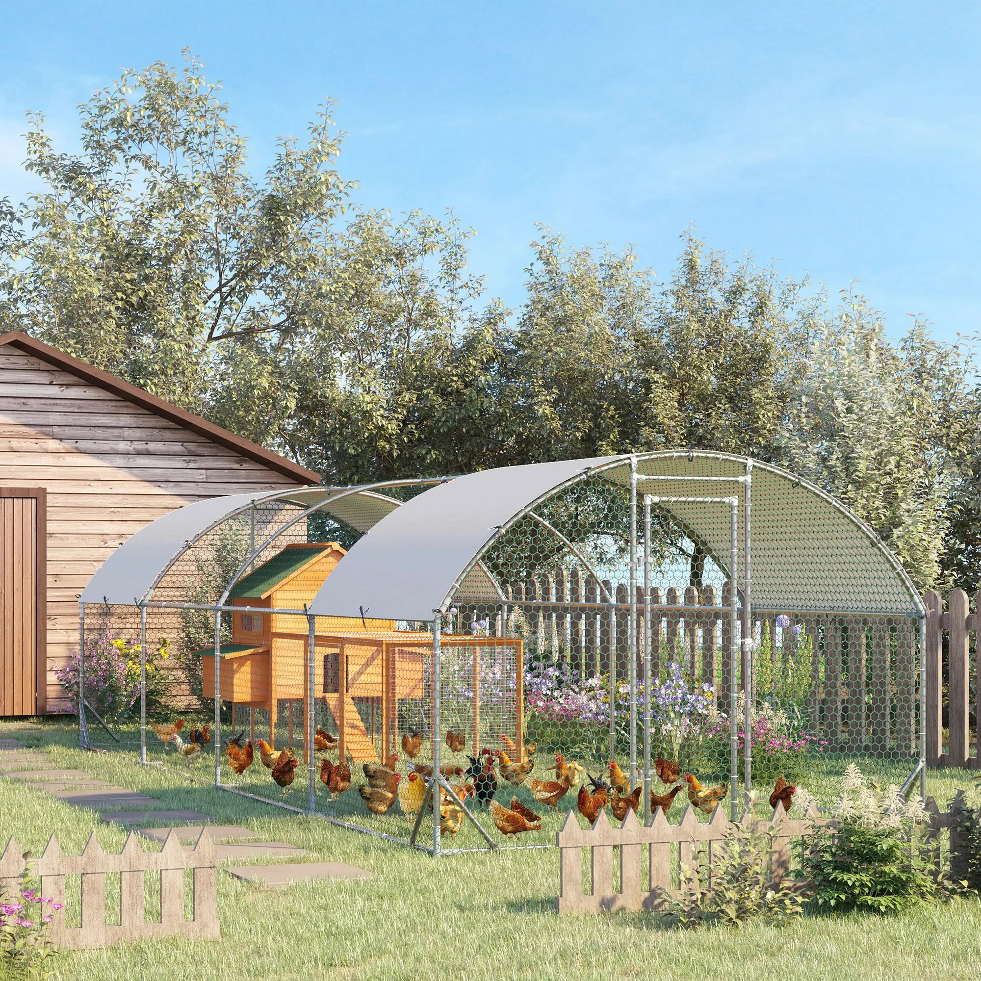 Large Metal Chicken Coop, Walk-in Enclosure, Poultry Hen Run, 9.2' x 24.9' x 6.5', Silver Chicken Coops at Gallery Canada