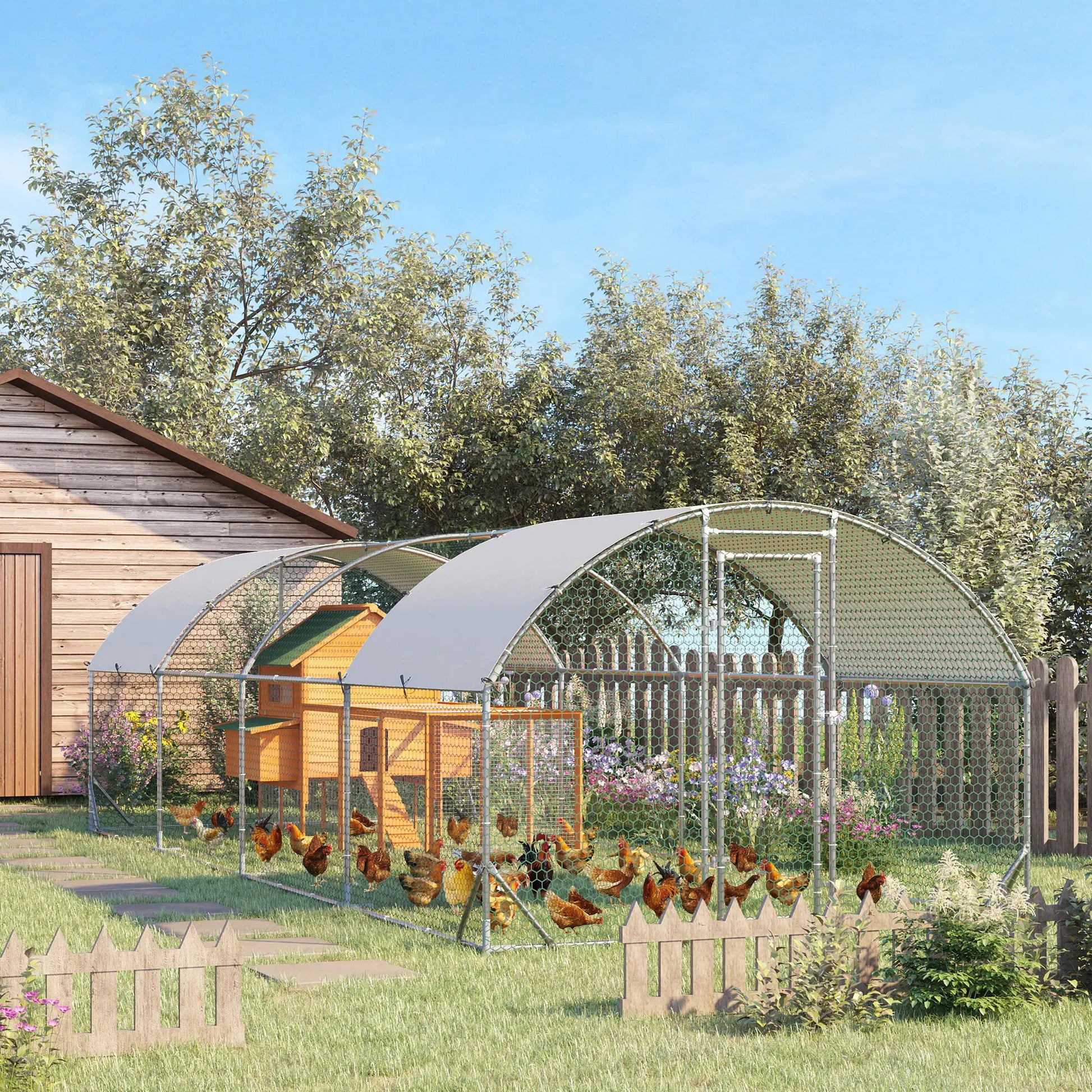 Large Metal Chicken Coop, Walk-in Enclosure, Poultry Hen Run, 9.2' x 24.9' x 6.5', Silver Chicken Coops at Gallery Canada