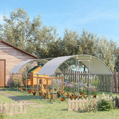 Large Metal Chicken Coop, Walk-in Enclosure, Poultry Hen Run, 9.2' x 24.9' x 6.5', Silver Chicken Coops at Gallery Canada