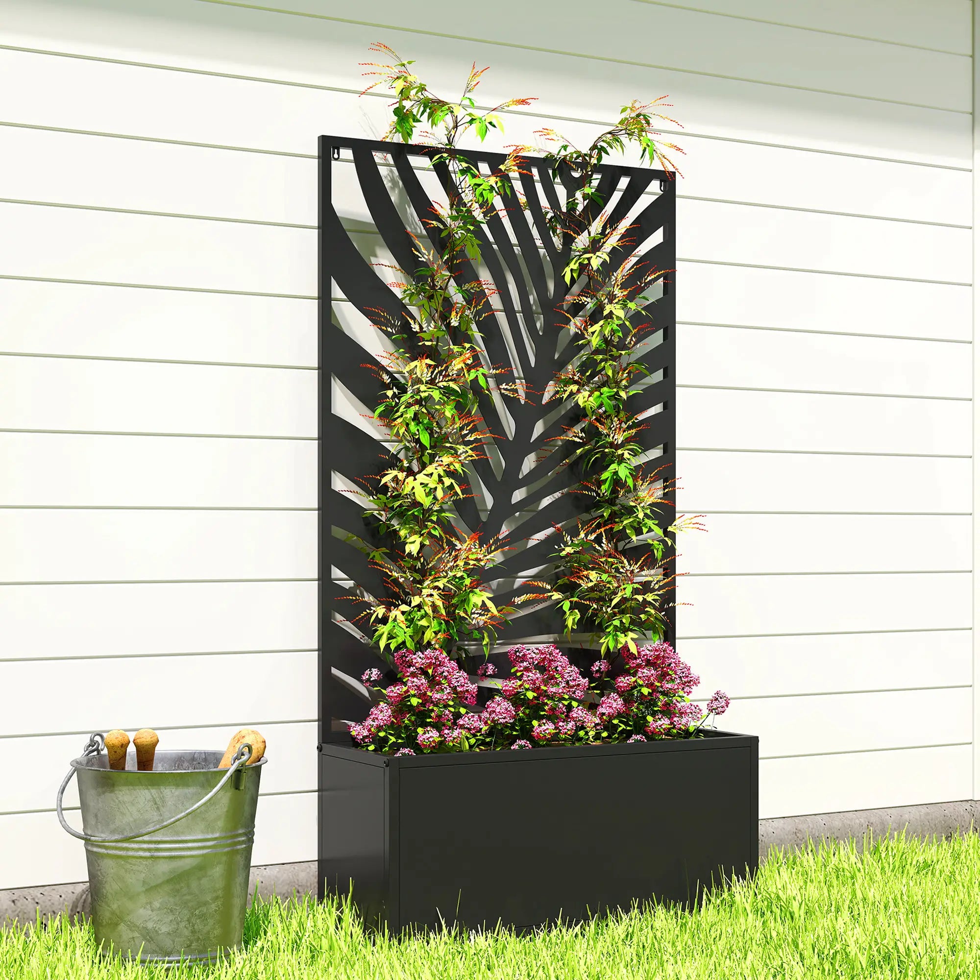 Metal Garden Bed with Trellis for Climbing Plants, Freestanding Galvanized Planter Boxes at Gallery Canada