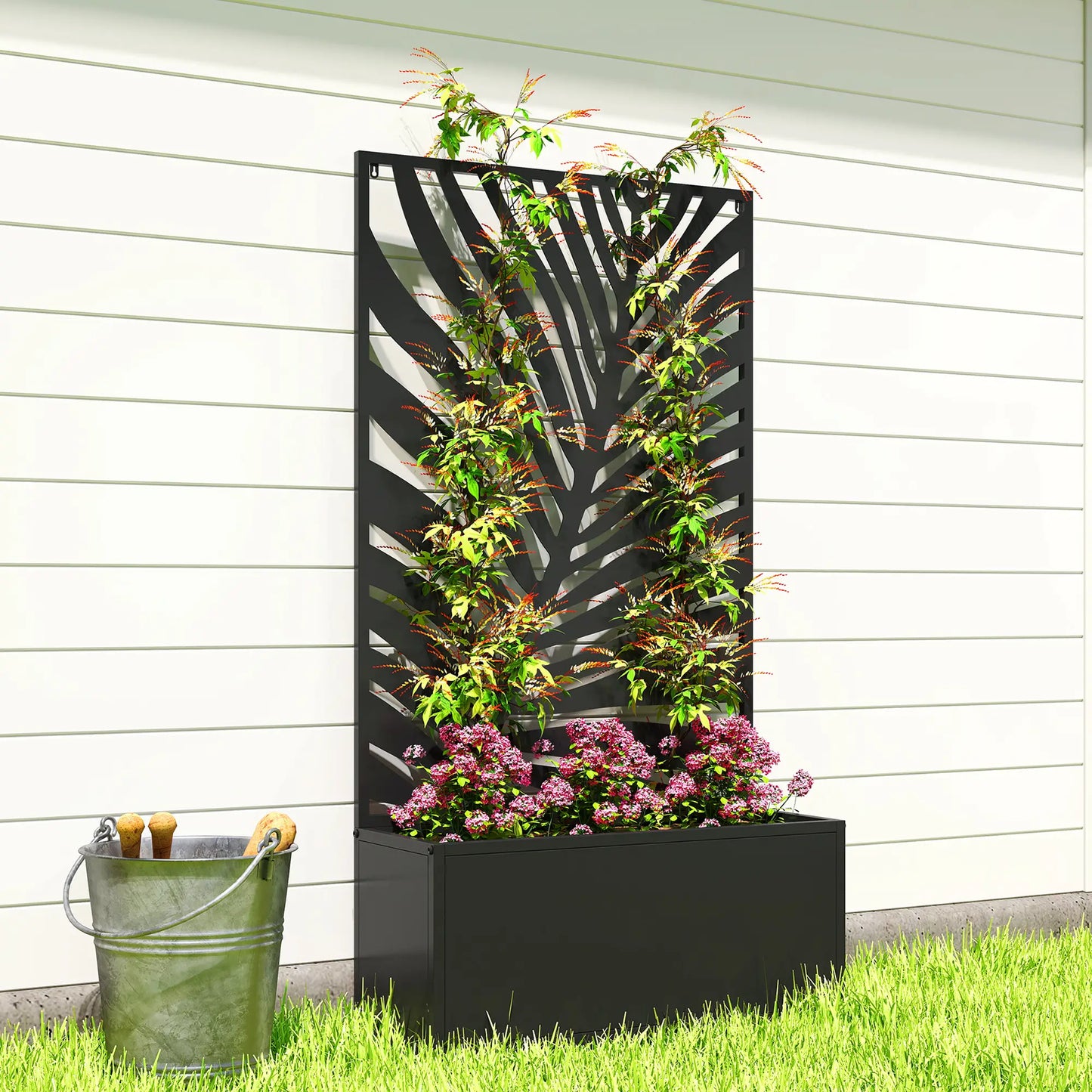 Metal Garden Bed with Trellis for Climbing Plants, Freestanding Galvanized Planter Boxes at Gallery Canada